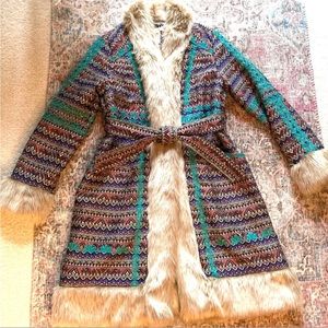 🦄 Tatou Embroidered Coat with faux fur trim ~Sundance Catalog